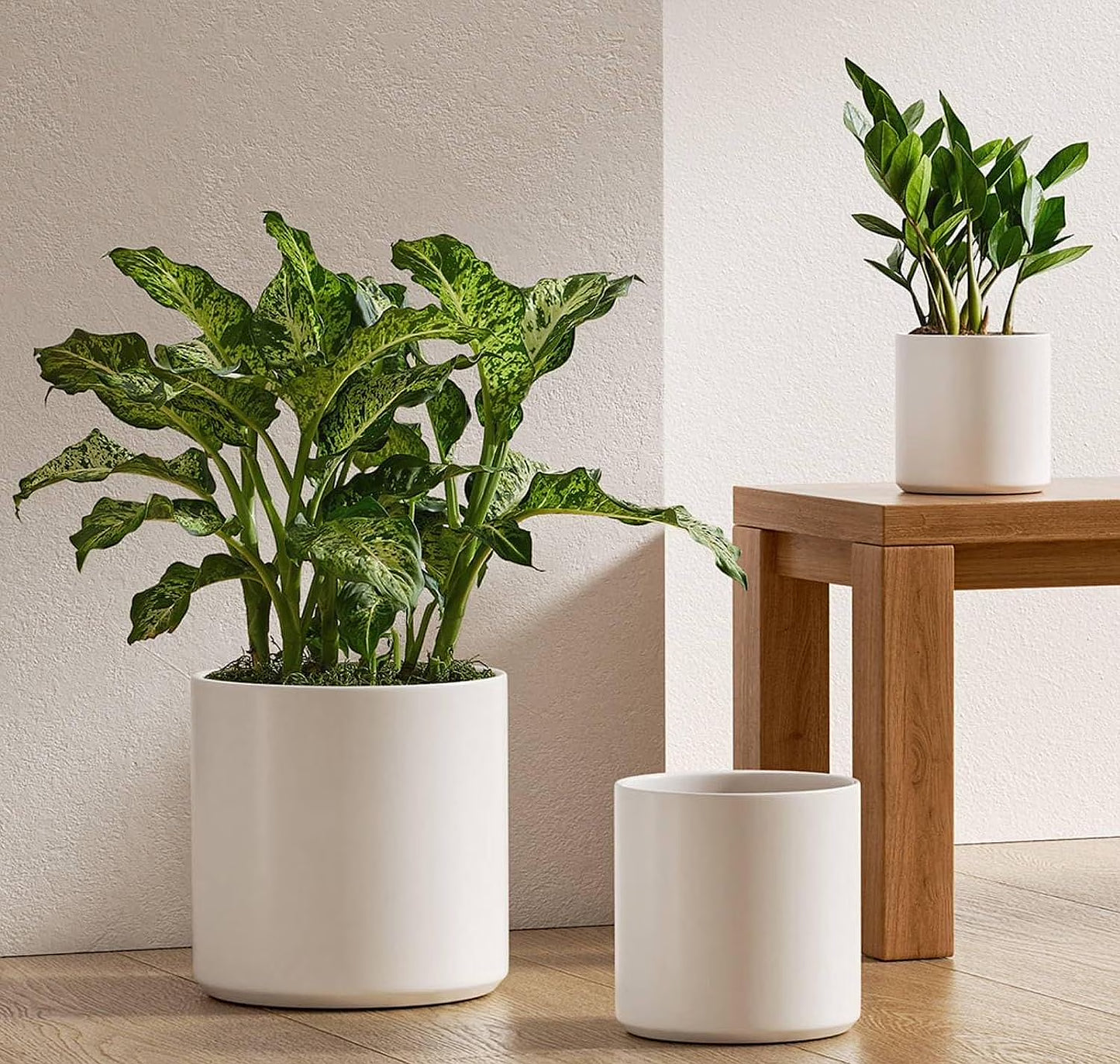 6+8+10 Inch Plant Pots, Ceramic Flower Pots for Plants, Raised Dots Planter Pots for Home/Office, Indoor Planters with Drainage Hole and Plug, Glaze Arctic White F Lower Pots