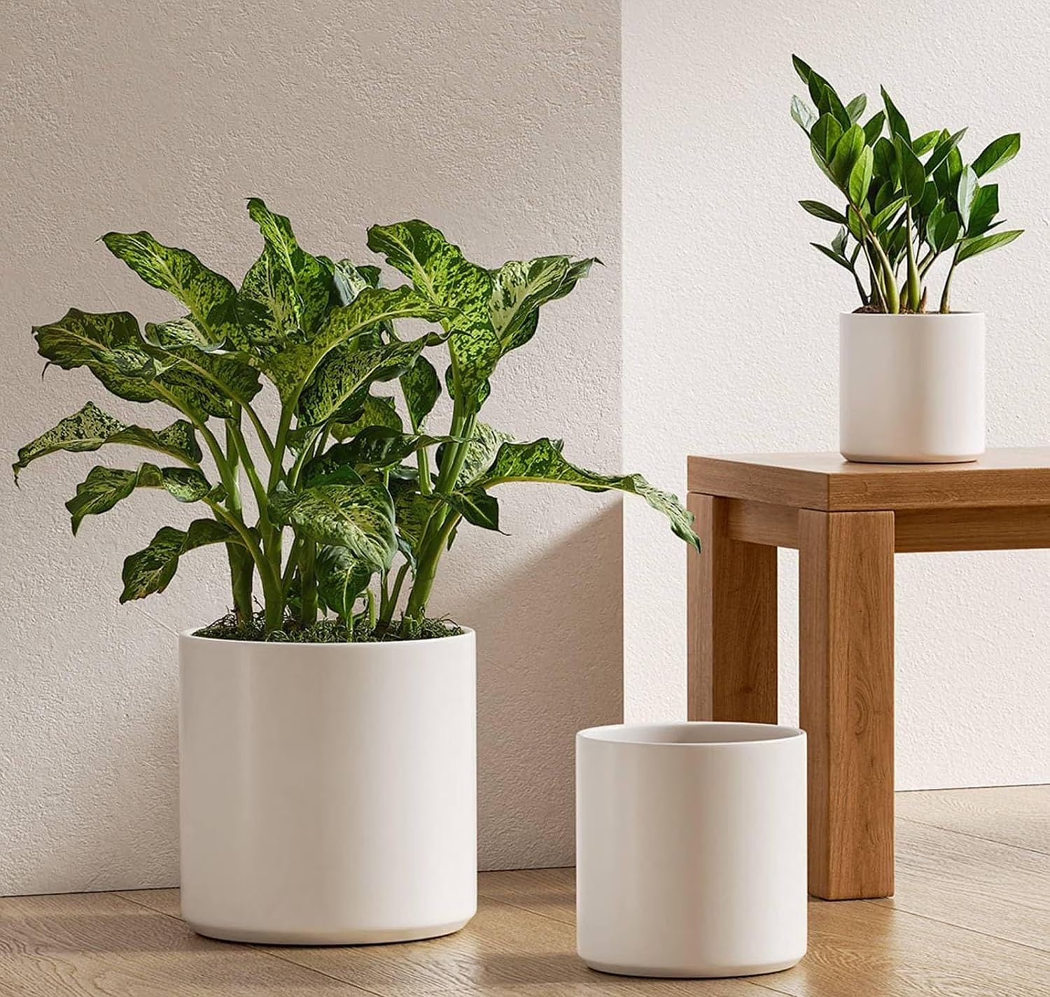 6+8+10 Inch Plant Pots, Ceramic Flower Pots for Plants, Raised Dots Planter Pots for Home/Office, Indoor Planters with Drainage Hole and Plug, Glaze Arctic White F Lower Pots