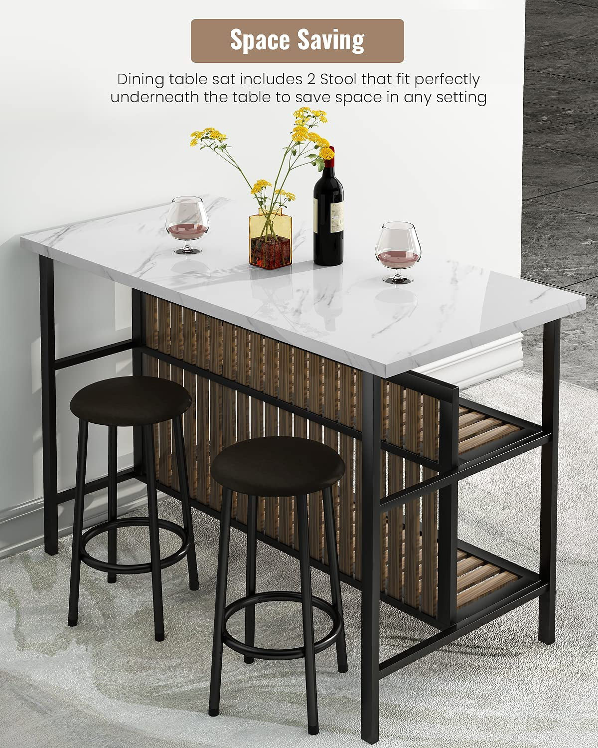 Kitchen Island with Seating, Wooden Counter Height Table