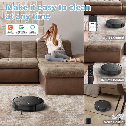 Robot Vacuum Cleaner and Mop Combo with App Wifi and Remote Control Robotic Vacuums, Black