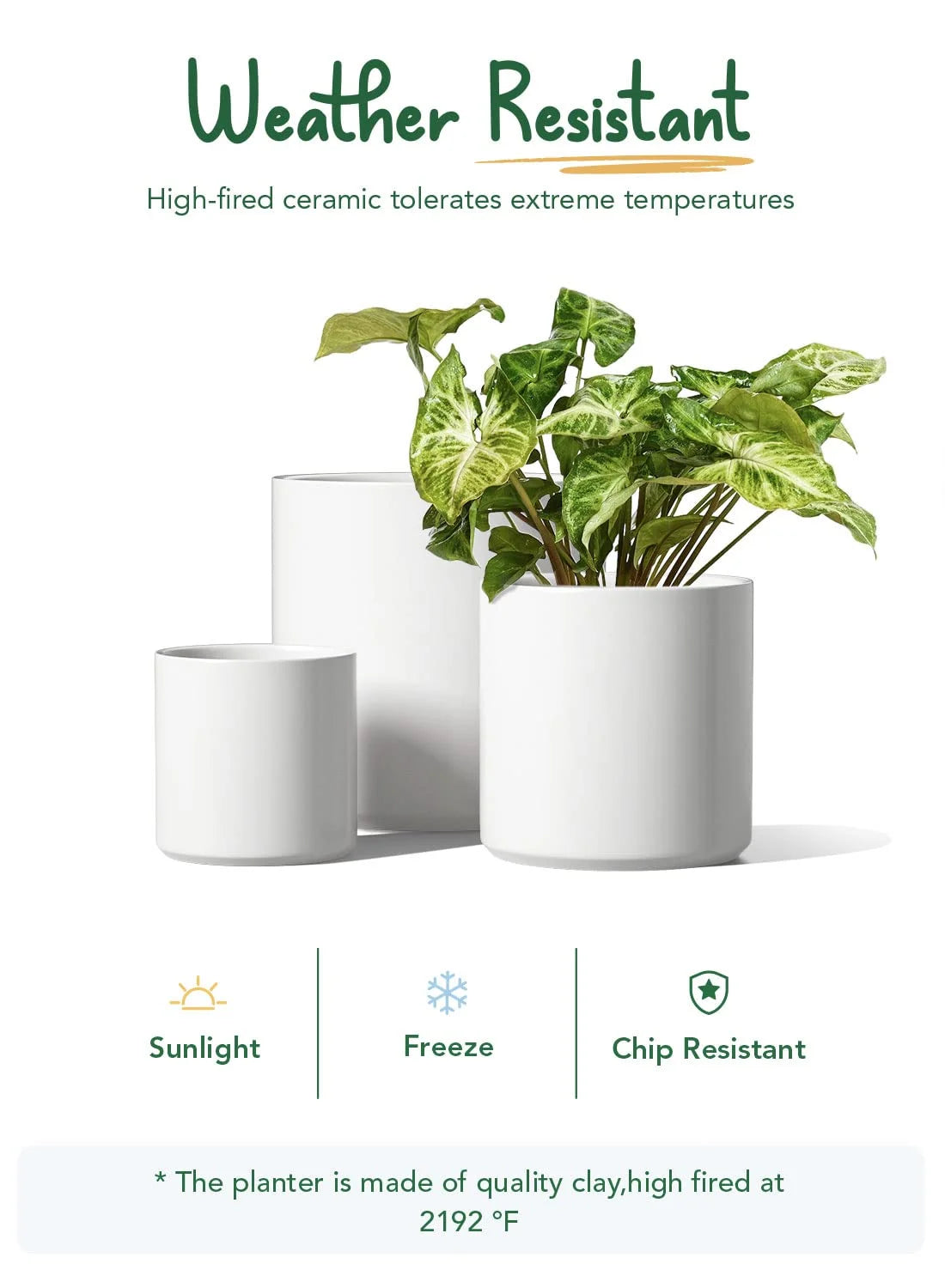 6+8+10 Inch Plant Pots, Ceramic Flower Pots for Plants, Raised Dots Planter Pots for Home/Office, Indoor Planters with Drainage Hole and Plug, Glaze Arctic White F Lower Pots