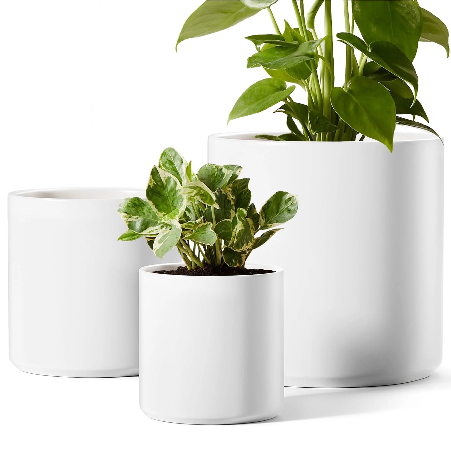 6+8+10 Inch Plant Pots, Ceramic Flower Pots for Plants, Raised Dots Planter Pots for Home/Office, Indoor Planters with Drainage Hole and Plug, Glaze Arctic White F Lower Pots
