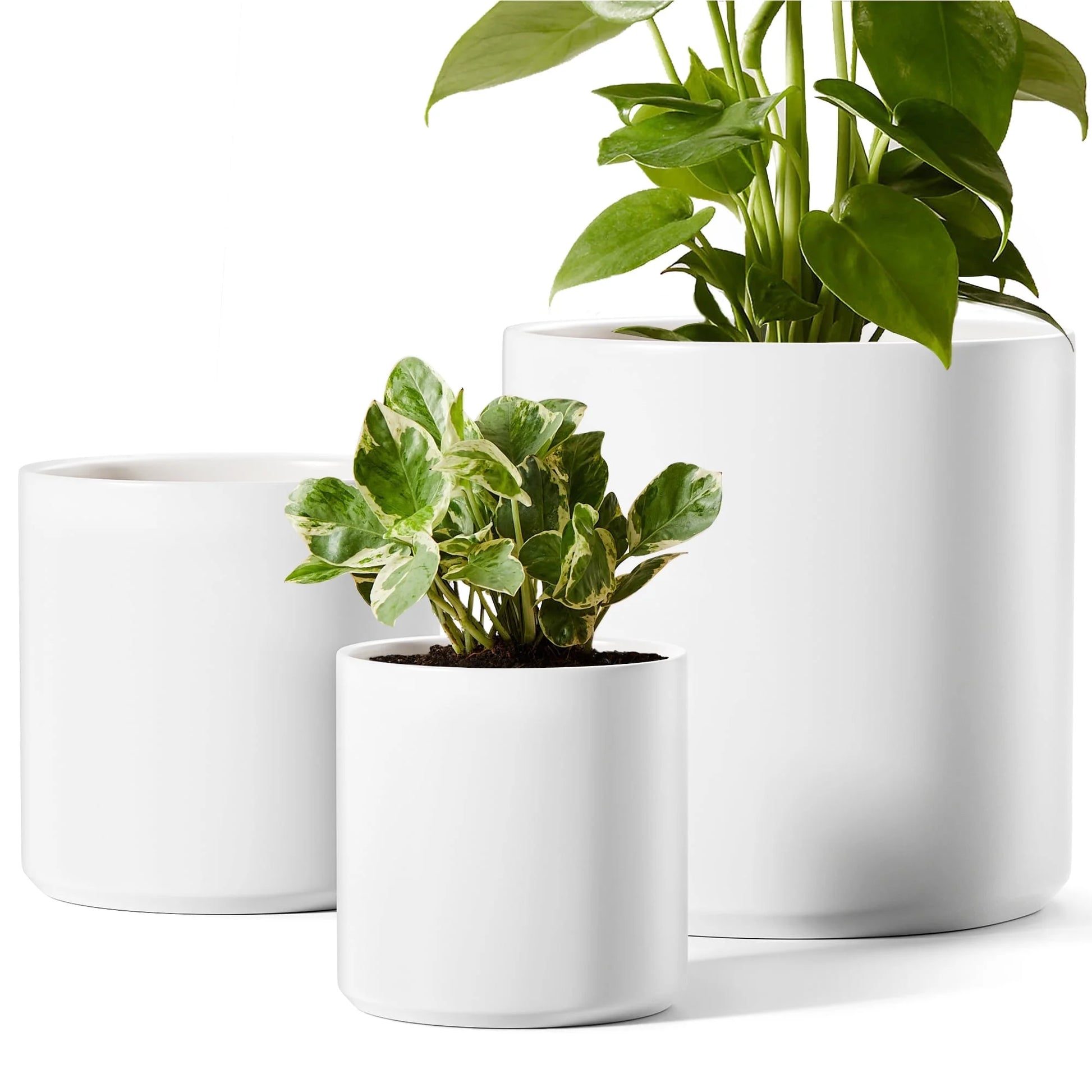 6+8+10 Inch Plant Pots, Ceramic Flower Pots for Plants, Raised Dots Planter Pots for Home/Office, Indoor Planters with Drainage Hole and Plug, Glaze Arctic White F Lower Pots