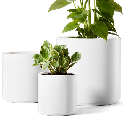 6+8+10 Inch Plant Pots, Ceramic Flower Pots for Plants, Raised Dots Planter Pots for Home/Office, Indoor Planters with Drainage Hole and Plug, Glaze Arctic White F Lower Pots