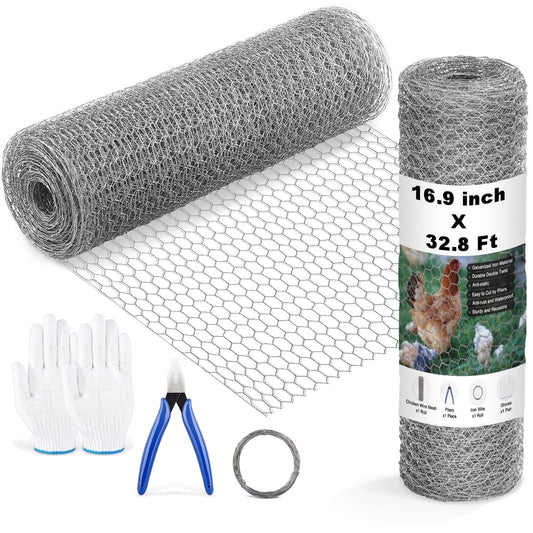 Chicken Wire Fencing, 16.9Inx32.8Ft Mesh Chicken Wire Mesh, 0.6'' Fences Hexagonal Hardware Cloth for Rabbit Cage, Silver Landscape