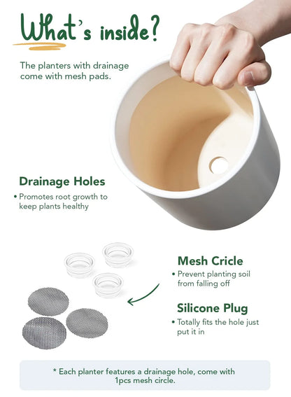 6+8+10 Inch Plant Pots, Ceramic Flower Pots for Plants, Raised Dots Planter Pots for Home/Office, Indoor Planters with Drainage Hole and Plug, Glaze Arctic White F Lower Pots