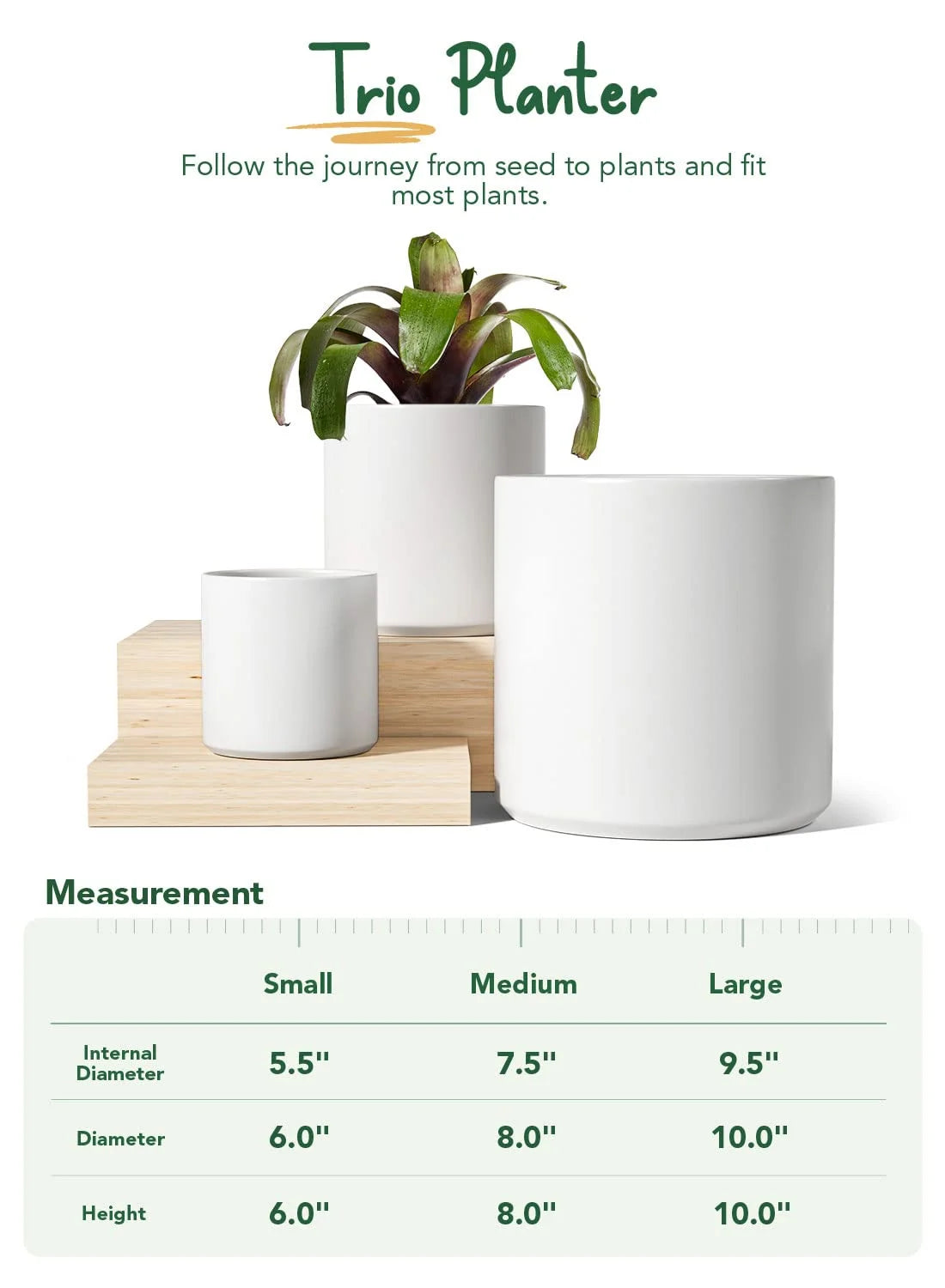6+8+10 Inch Plant Pots, Ceramic Flower Pots for Plants, Raised Dots Planter Pots for Home/Office, Indoor Planters with Drainage Hole and Plug, Glaze Arctic White F Lower Pots