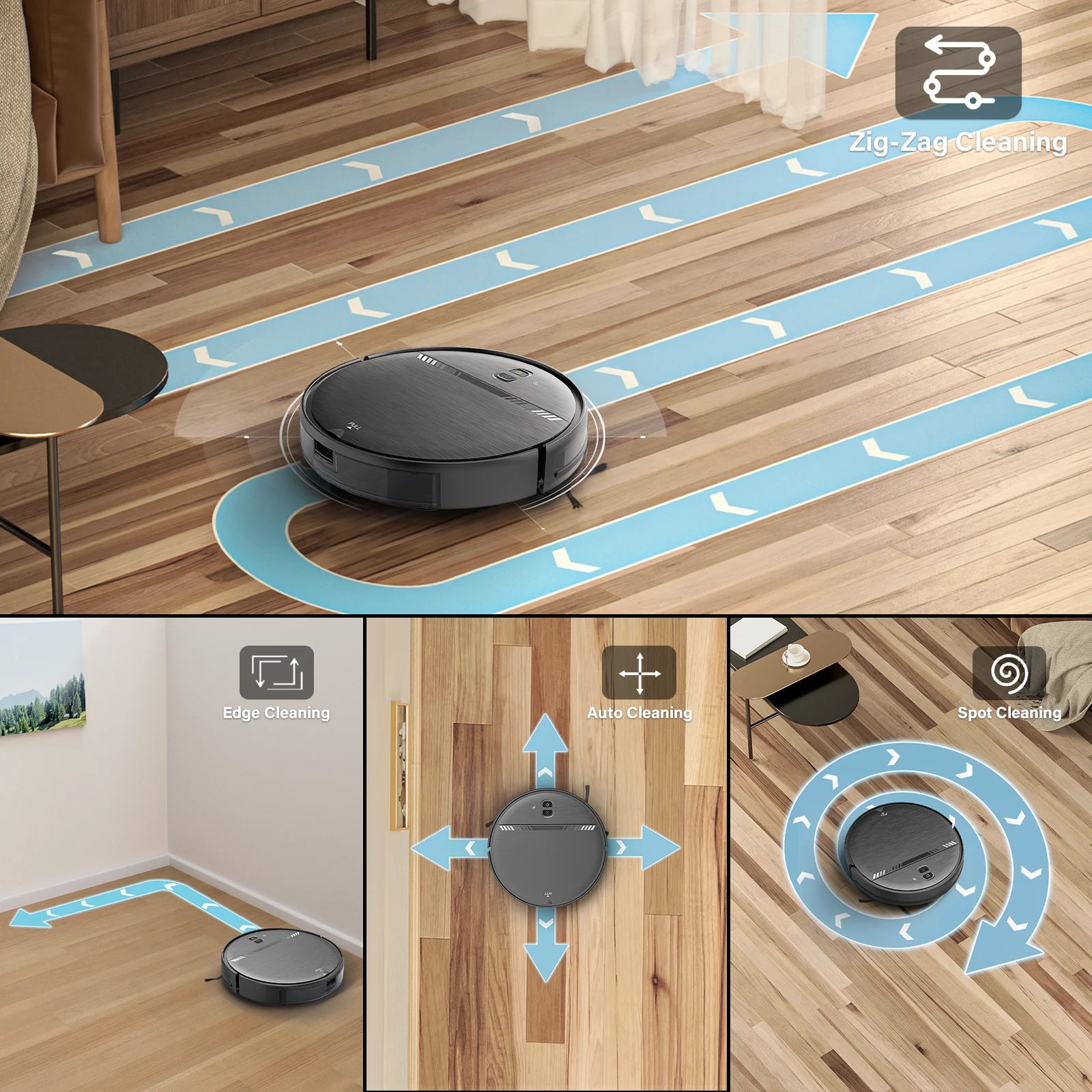 Robot Vacuum Cleaner and Mop Combo with App Wifi and Remote Control Robotic Vacuums, Black